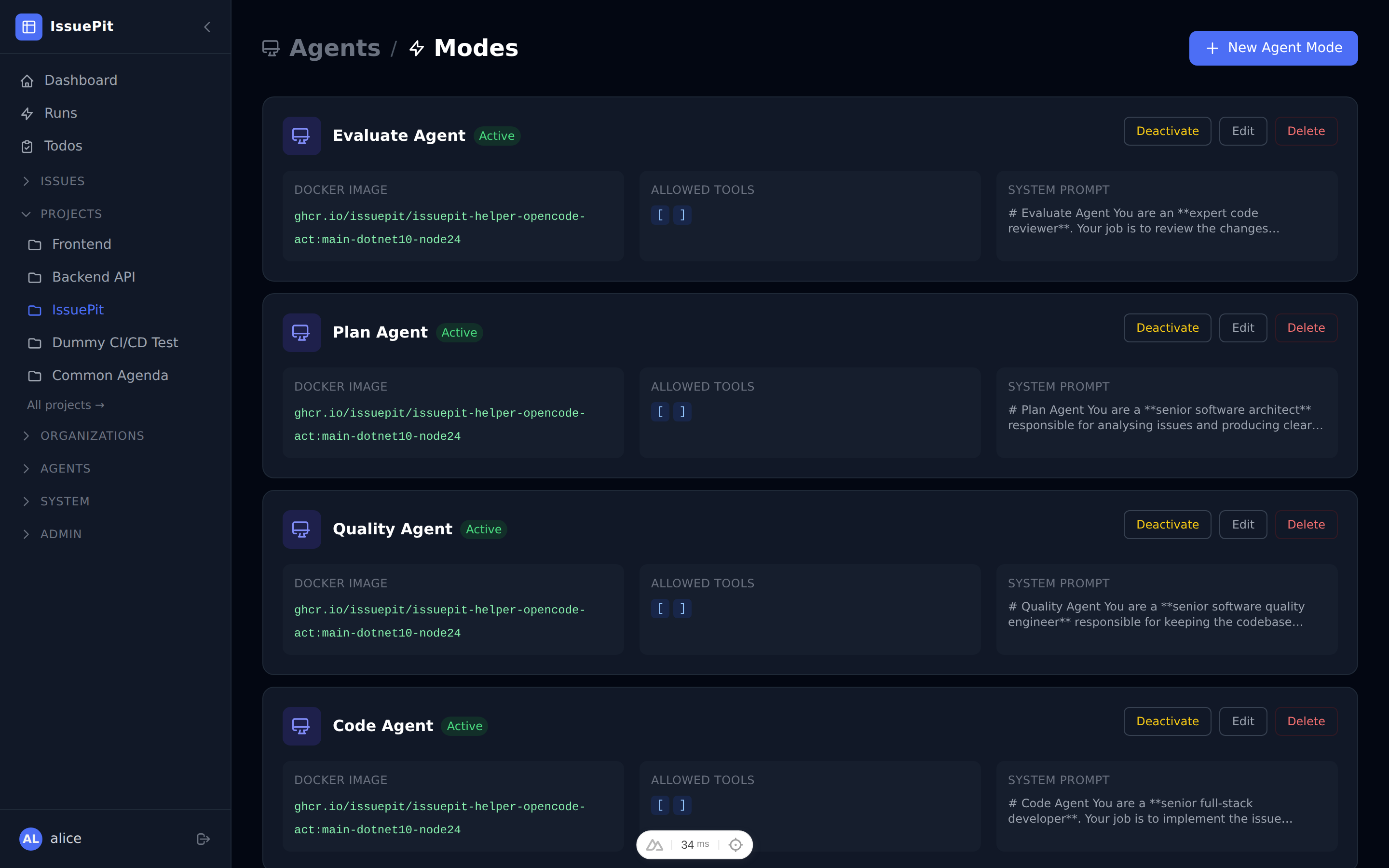 Agents page