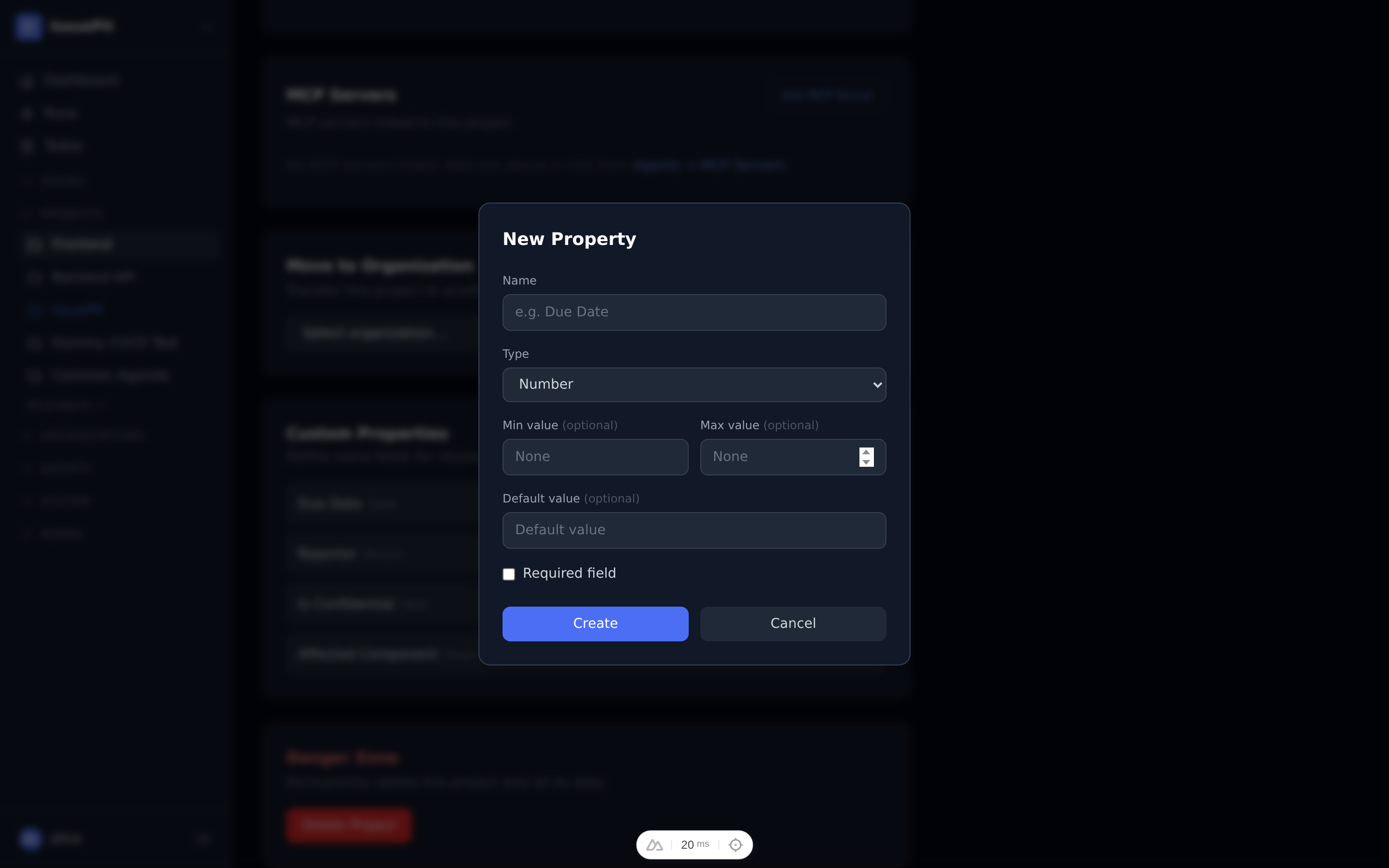 Custom property form — Number type