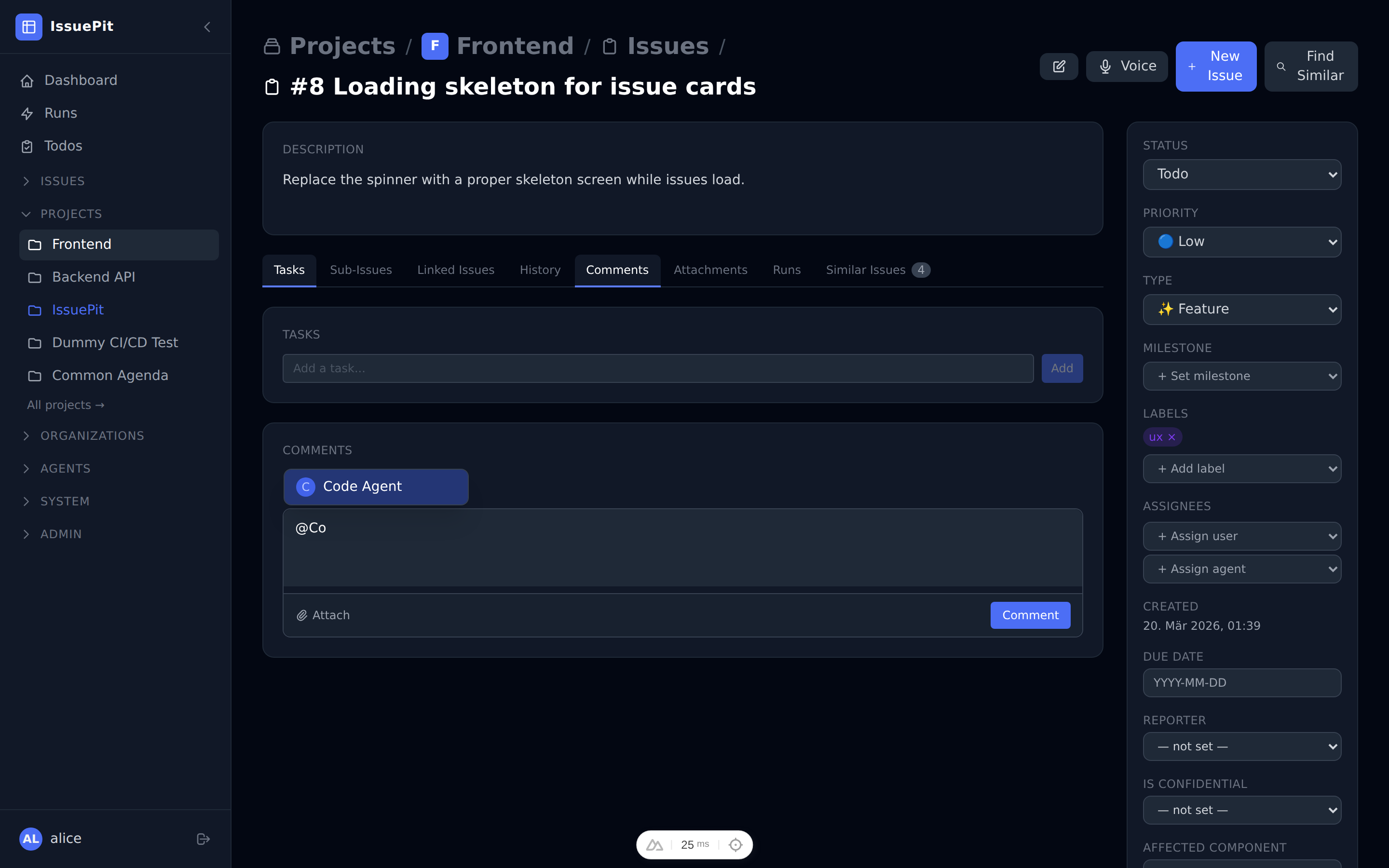 @ mention autocomplete dropdown in the comment textarea