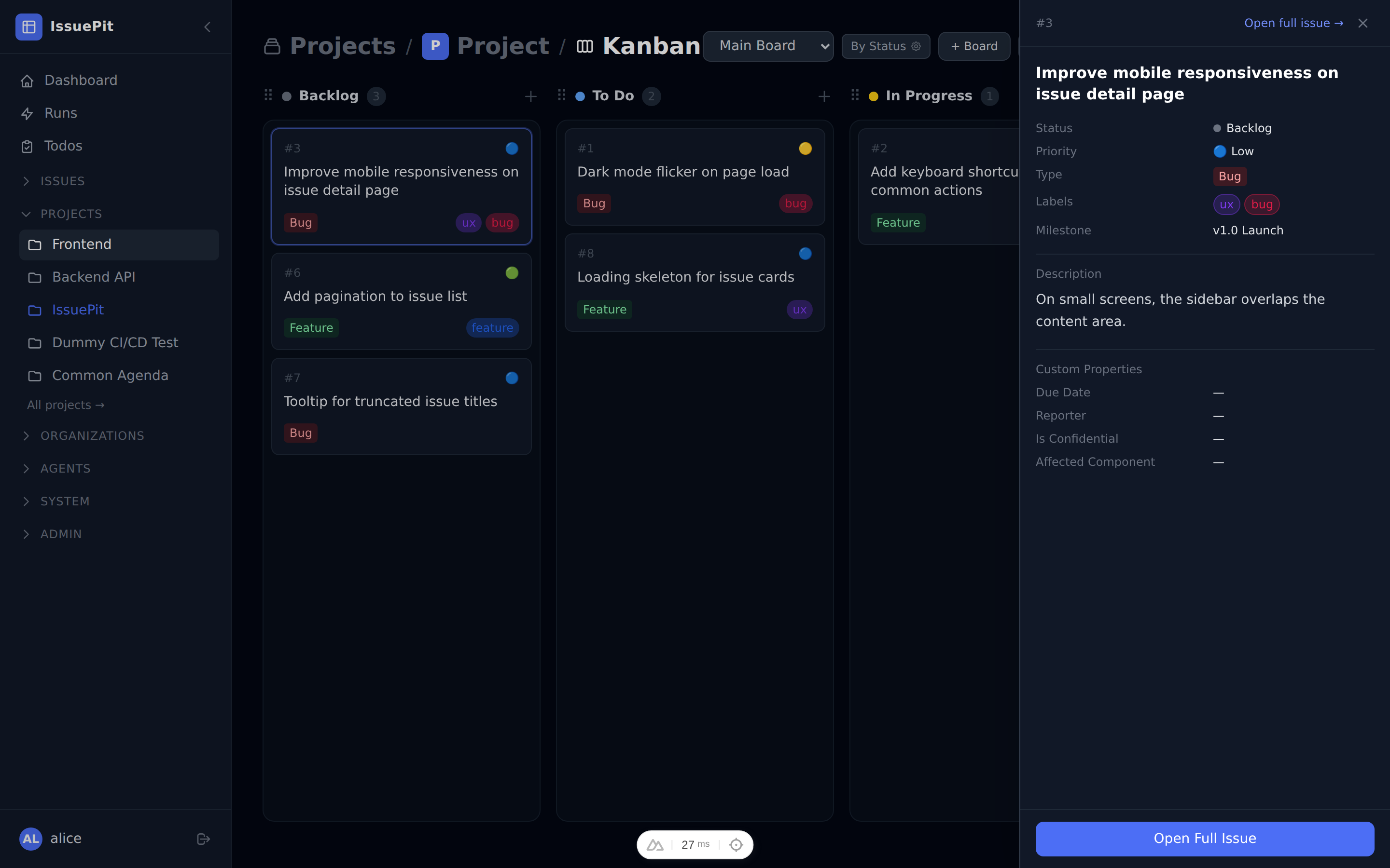 Issue preview sidebar
