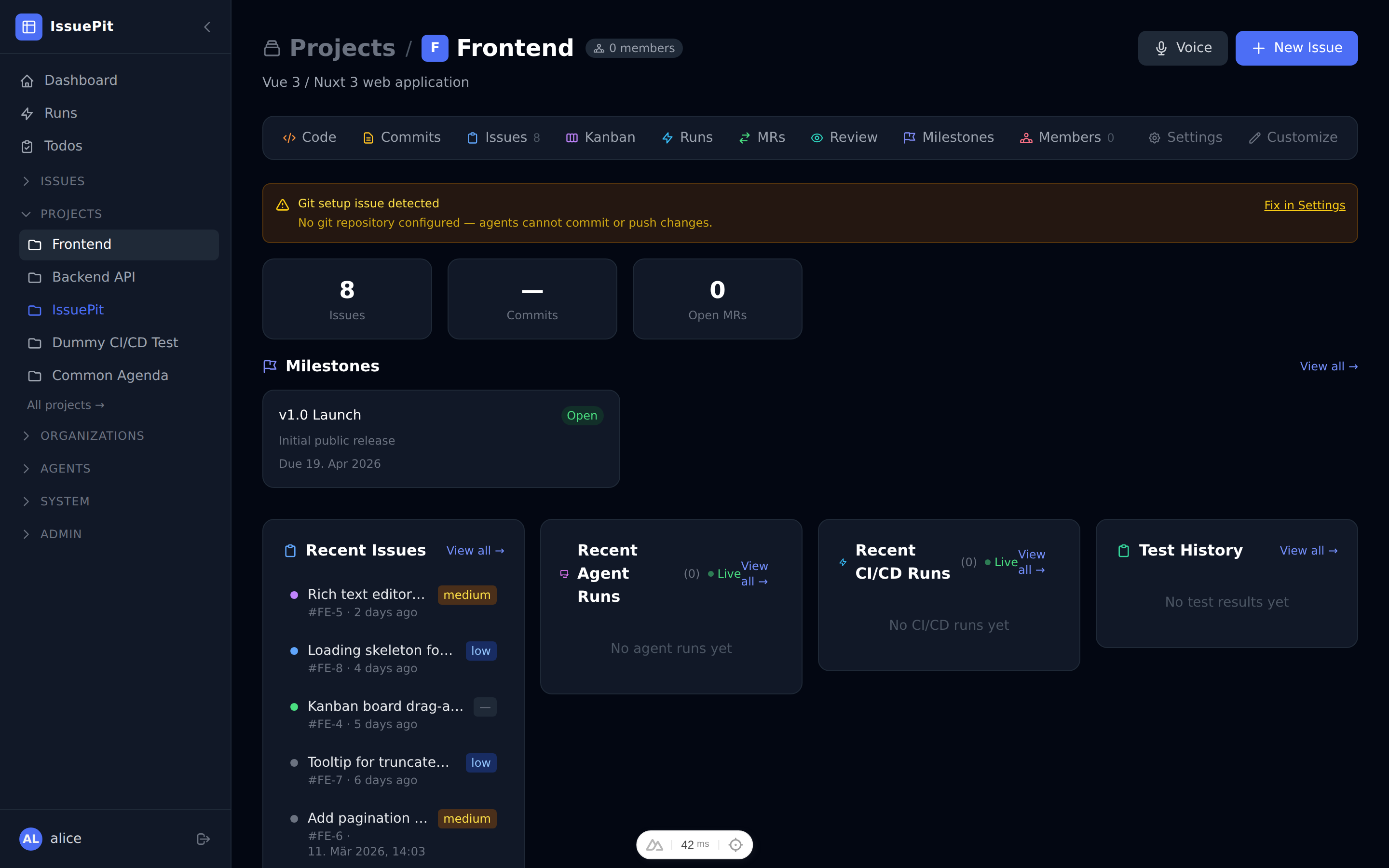 Project dashboard